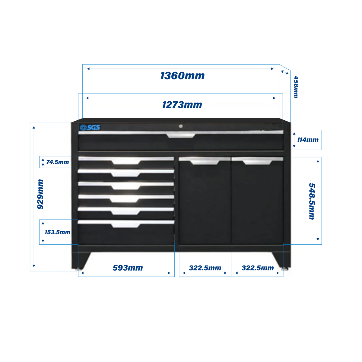 SGS Garage System 9 Drawer Cabinet | Worktop Sold Separately